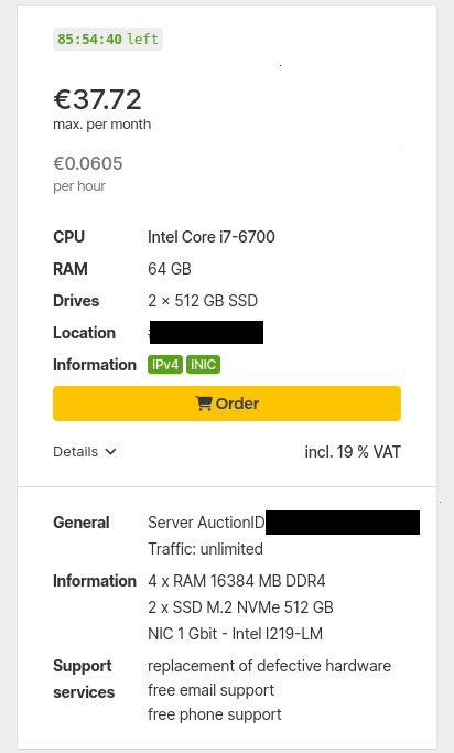 OSE server specs on Hetzner3 as of July 2014.